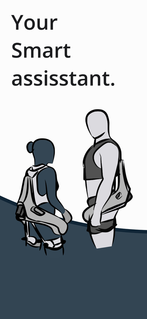 German Bionic Connect - Illustration of two workers wearing e-exoskeletons with the text Your Smart assistant