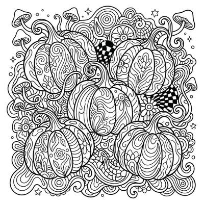 Explore a whimsical world where sweet pie pumpkins meet mesmerizing psychedelic art. This intricate coloring page is bursting with swirling patterns and whimsical details, offering a truly unique artistic escape.