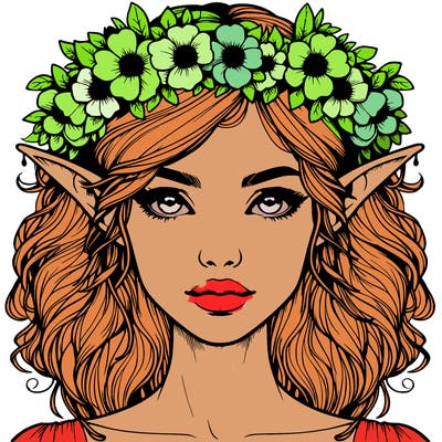 realistic female elf with flower crown