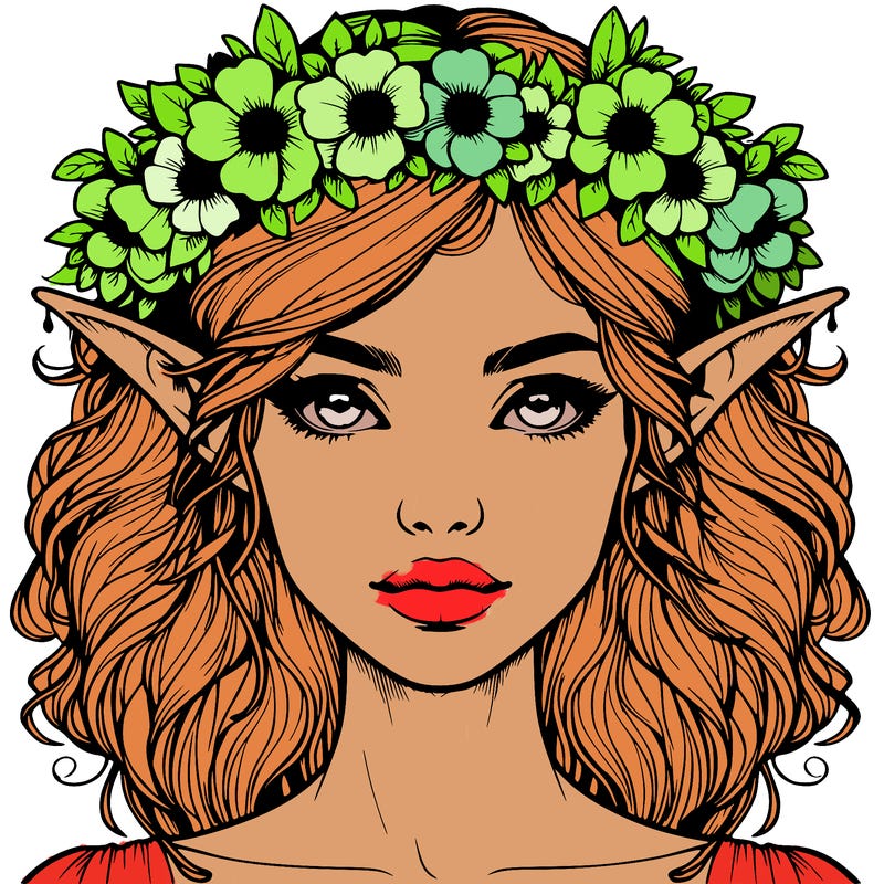 realistic female elf with flower crown
