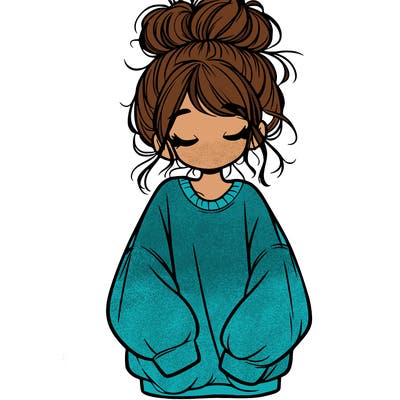 girl with baggy sweatshirt and messy bun