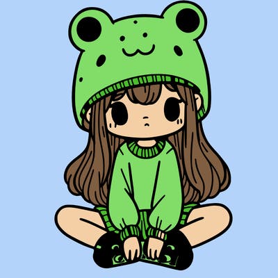 a girl wearing a frog hat and some frog socks