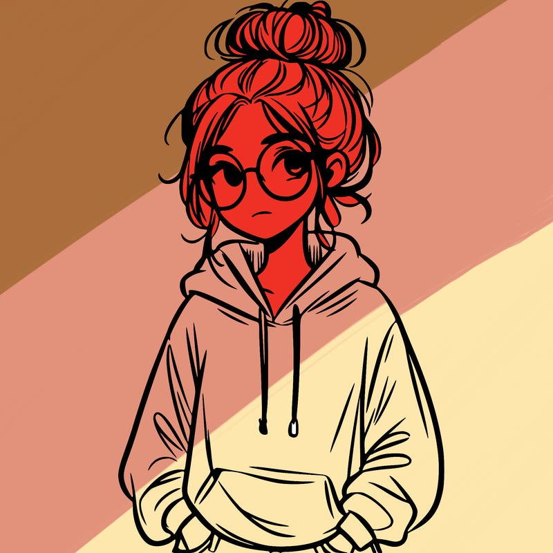 teen girl with a messy bun and glasses wearing a loose hoodie and jeans