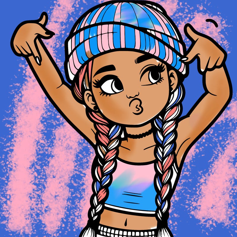 realistic teenage girl with braids and a beanie and crop top doing 🫶🏼