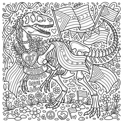 Unleash your creativity with this magnificent Allosaurus skeleton coloring page, specially designed for Pride Month. Immerse yourself in a world where prehistoric wonders meet vibrant celebrations of love, diversity, and community.