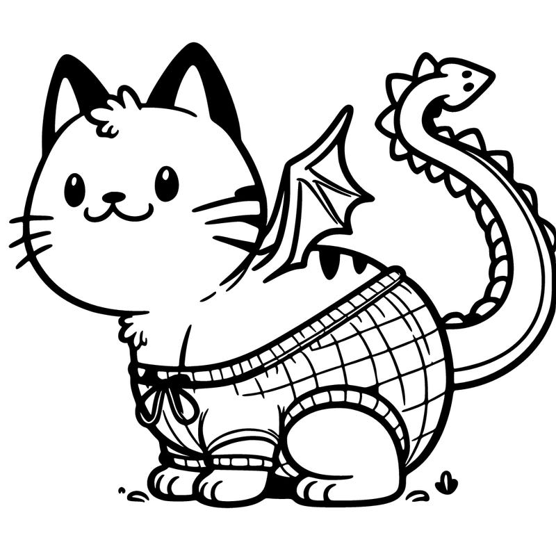 a cat wearing underpants with a dragon tail
