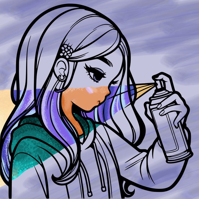 a realistic girl spray painting