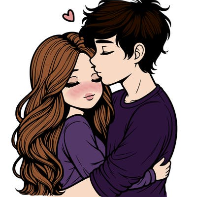 a realistic couple boy and girl hugging and kissing