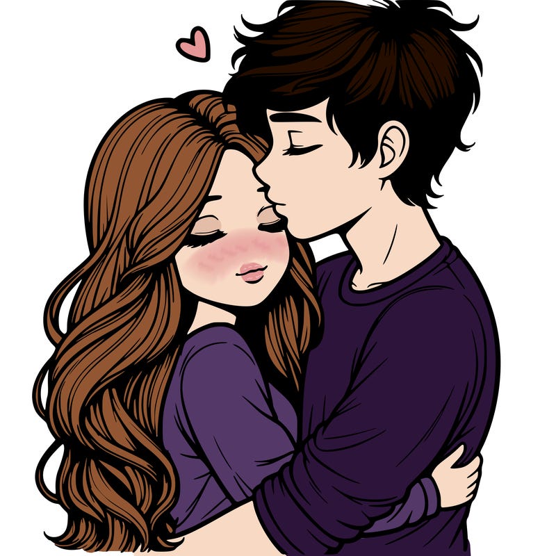 a realistic couple boy and girl hugging and kissing