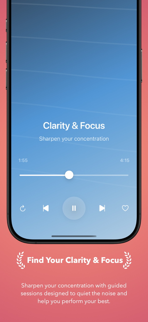 Minday: Daily Meditation - Screenshot dell'app Minday che mostra il lettore di meditazione per chiarezza e concentrazione