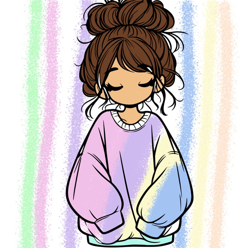 girl with baggy sweatshirt and messy bun
