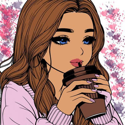 realistic girl drinking coffee