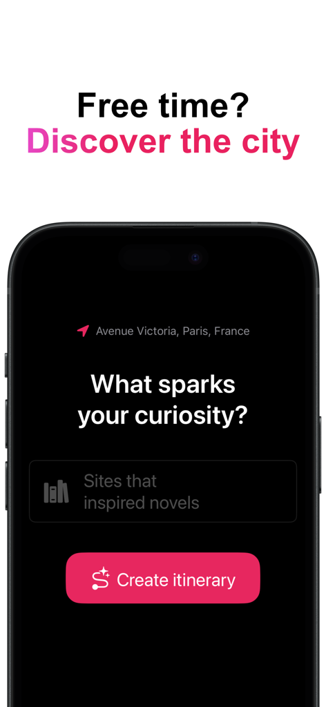 Interface de l'application Tadarc pour créer un itinéraire de voyage personnalisé à Paris basé sur des intérêts spécifiques.