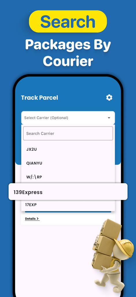Package Tracker・Track Delivery - Interface for searching and selecting delivery carriers in the Package Tracker app