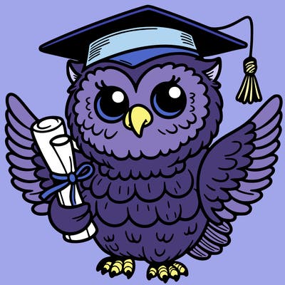 an owl (animal) that carries a mortarboard