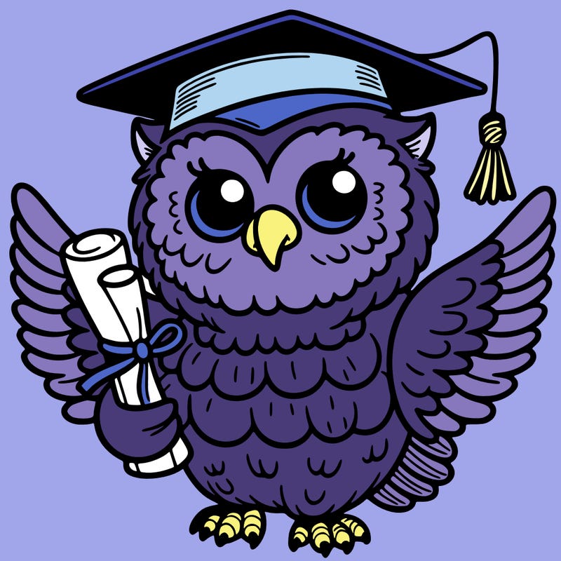 an owl (animal) that carries a mortarboard