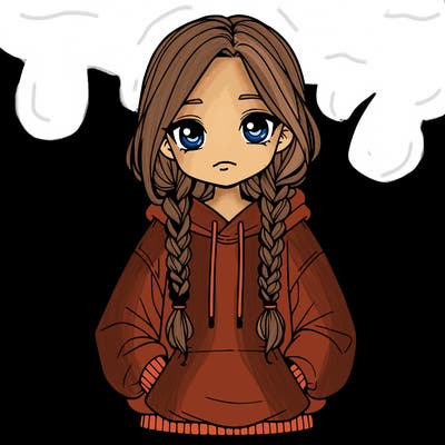 a realistic girl with a oversized hoodie and she has braids