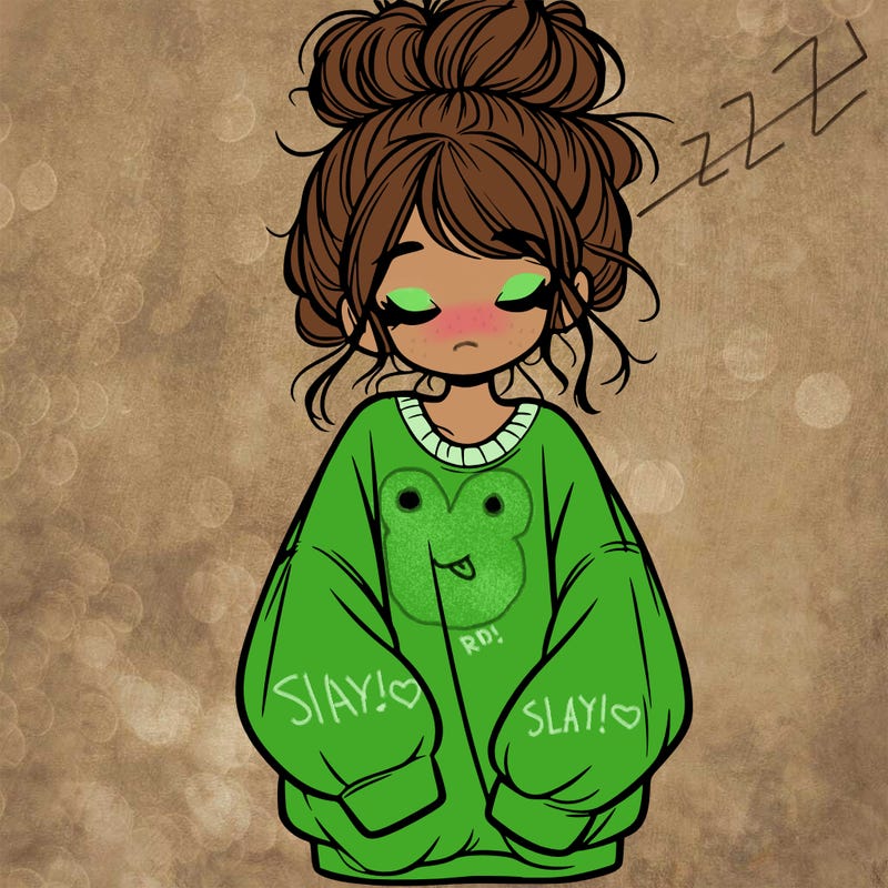 girl with baggy sweatshirt and messy bun