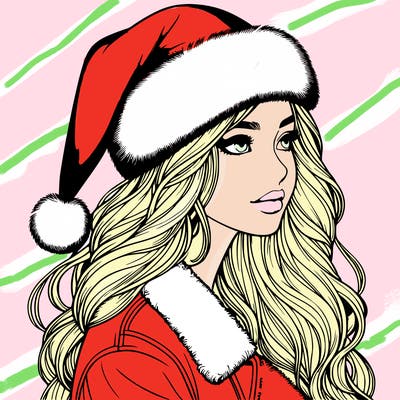 realistic girl in santa hat