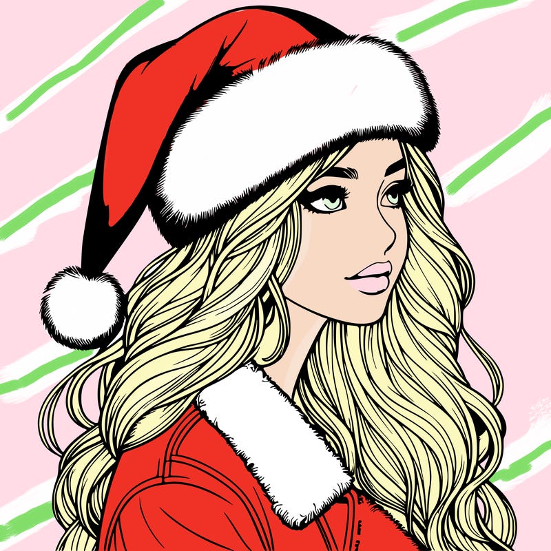 realistic girl in santa hat
