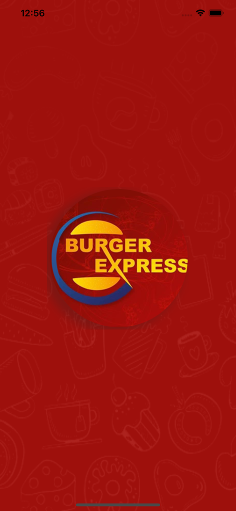 Burger-Express - Burger Express app splash screen featuring its logo on a red background with food illustrations
