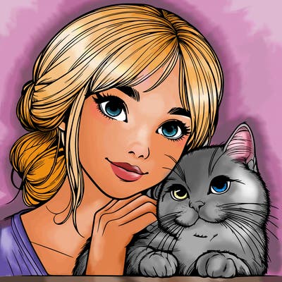 realistic girl with cat