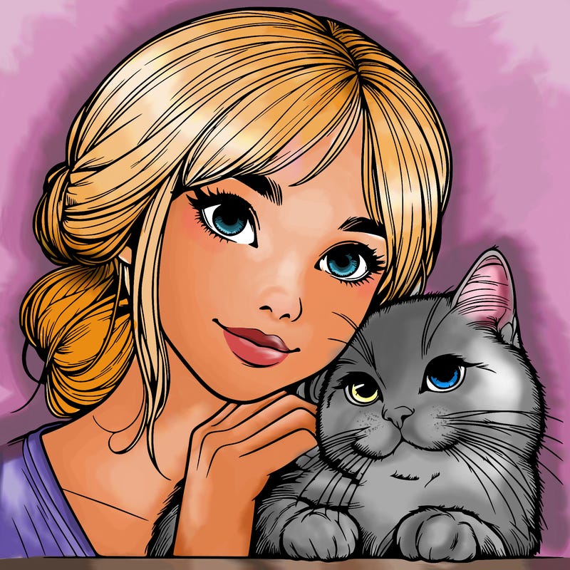 realistic girl with cat