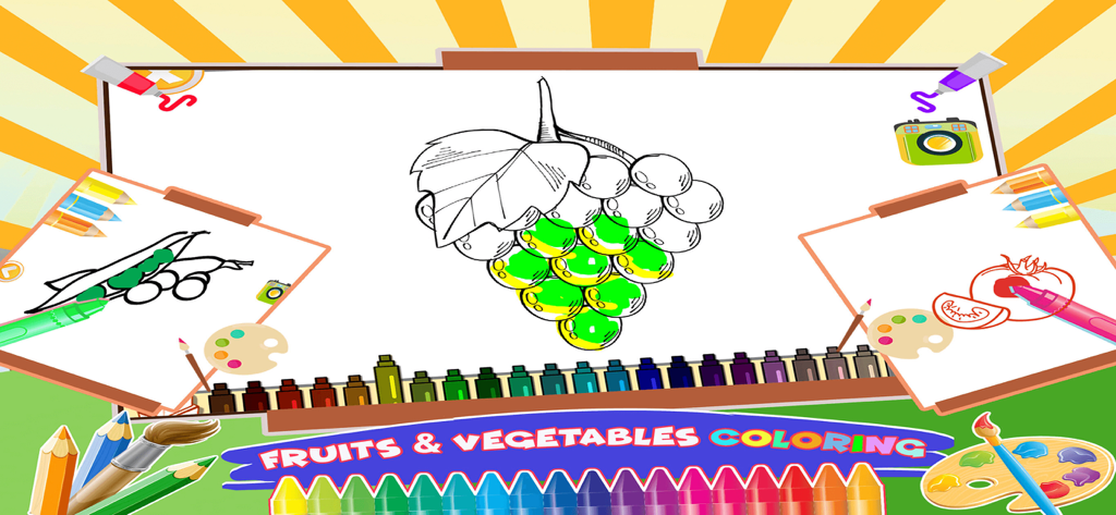 Coloring Book Fun Doodle Games - A bunch of grapes being colored in a digital coloring book for children.