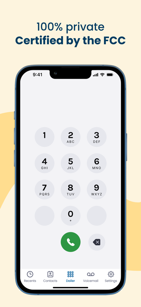 Nagish: Caption Your Calls - Nagish app phone dialer interface showing a numeric keypad and FCC certification text