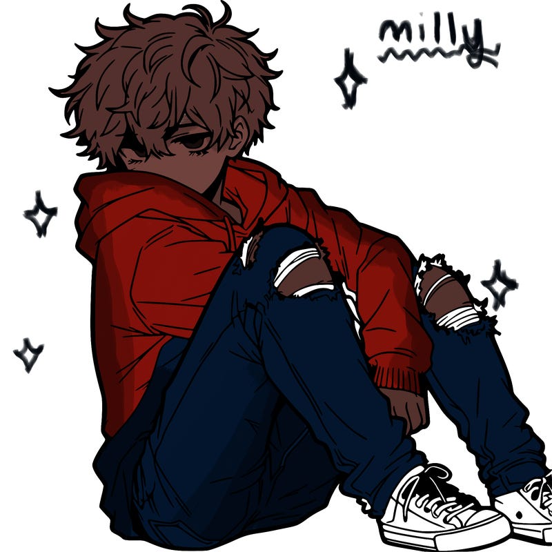 a male hoddie ripped jeans messy hair anime