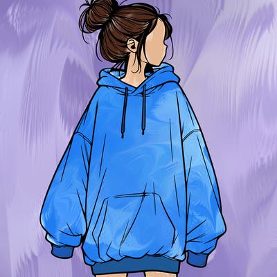realistic girl with a oversized sweatshirt on and a bun