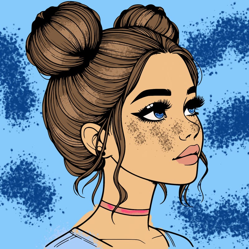 realistic girl with buns on the top of her head