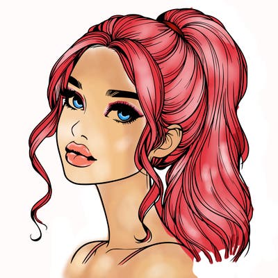 realistic girl with a ponytail on her hair and lips