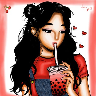 aesthetic realistic girl with boba