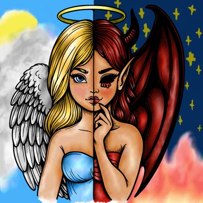 realistic angel half demon