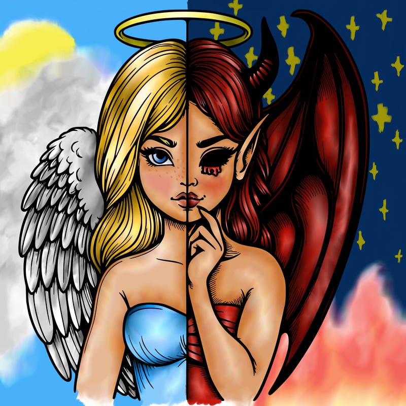 realistic angel half demon