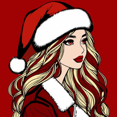 realistic girl in santa hat