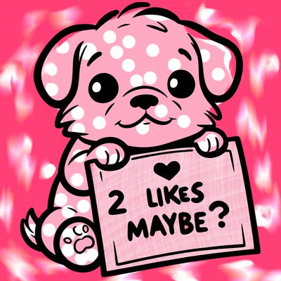 a puppy holding a sign that says 2 likes maybe?