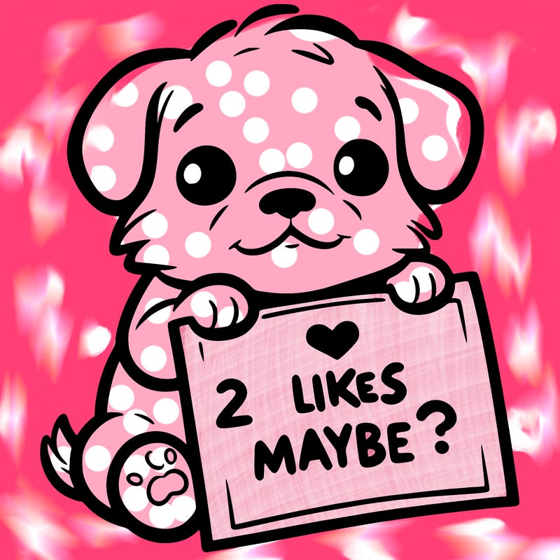 a puppy holding a sign that says 2 likes maybe?