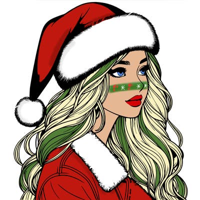 realistic girl in santa hat