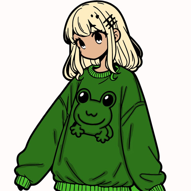 girl wearing frogging sweatshirt
