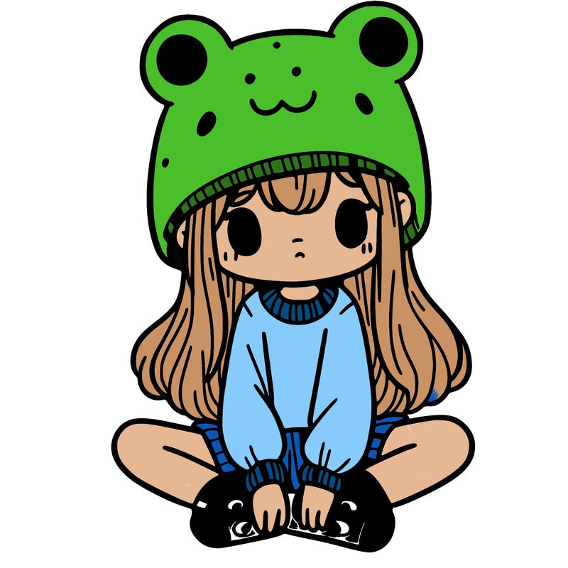 a girl wearing a frog hat and some frog socks