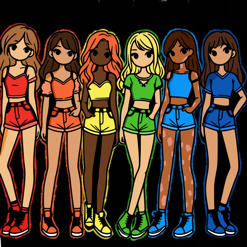 a group of girls wearing crop tops and shorts