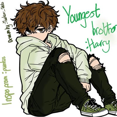 a male hoddie ripped jeans messy hair anime