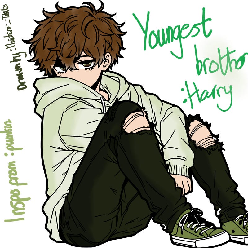 a male hoddie ripped jeans messy hair anime
