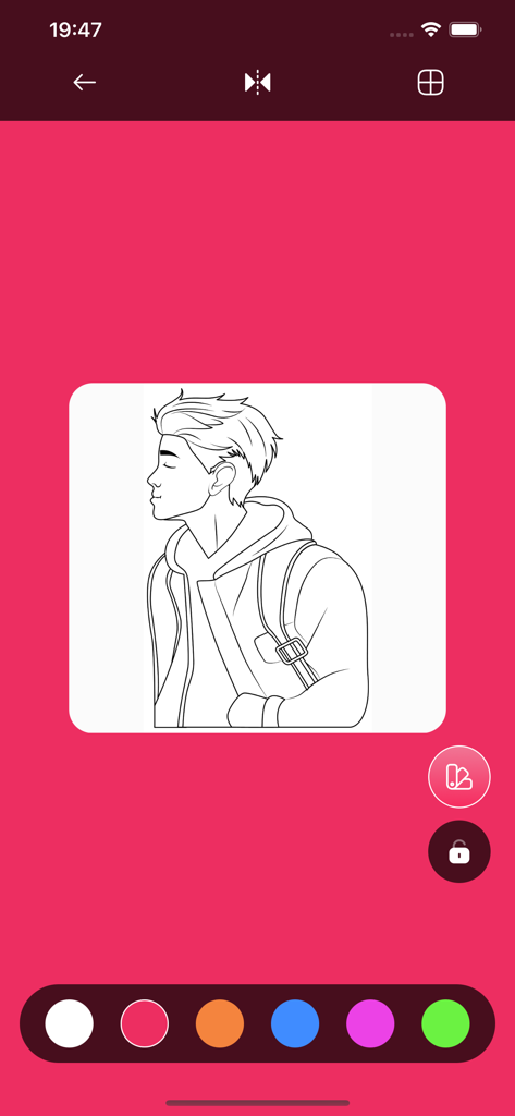 AR Drawing - Trace to Sketches - AR Drawing app interface showing a line art sketch of a boy on a pink background with a color palette