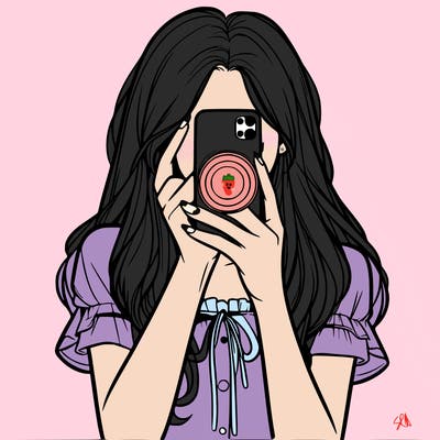 a realistic girl holding her phone taking pictures