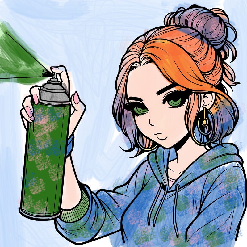 a realistic girl spray painting