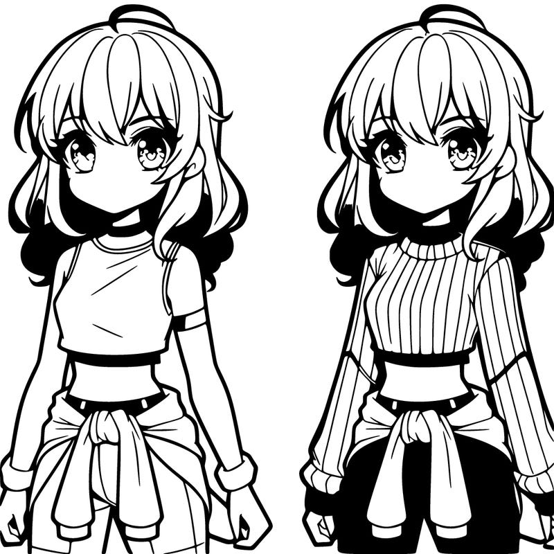 anime girl in a crop top and some shorts with leggings, and has eyes