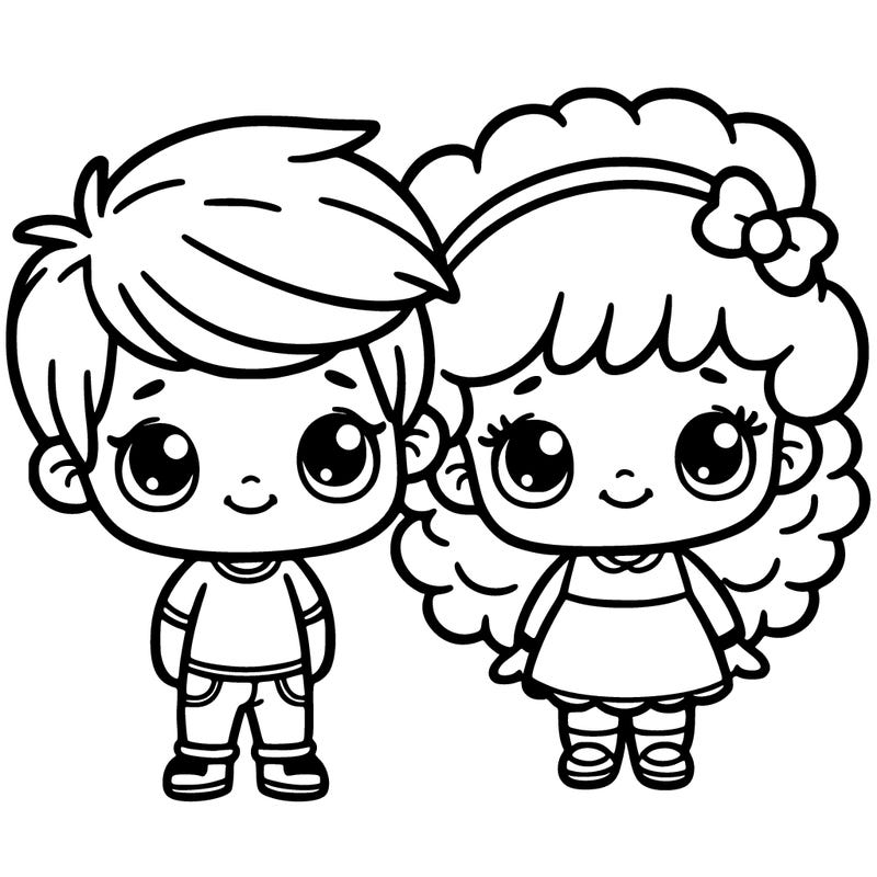 little boy with short hair little girl with curly hair